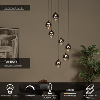 Lucide TAMINO - Pendelleuchten - Ø 52 cm - LED Dim. - 7x7W 3000K - Schwarz
